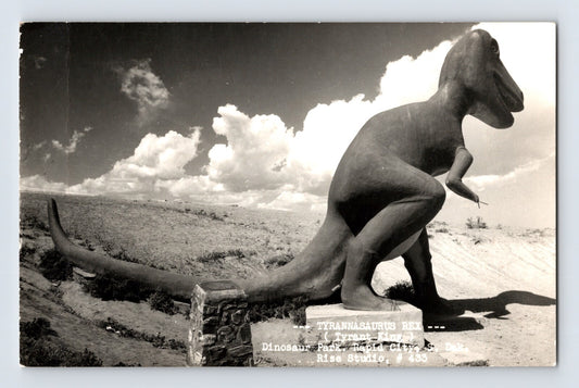 Rapid City South Dakota Dinosaur Park T Rex 1950s RPPC Postcard Unposted