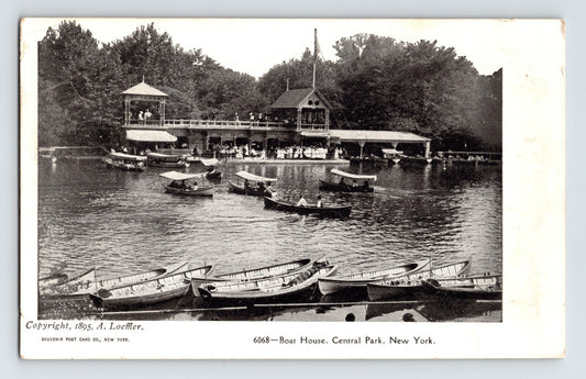 New York City Central Park Boat House rowboats lake pavilion 1905 postcard