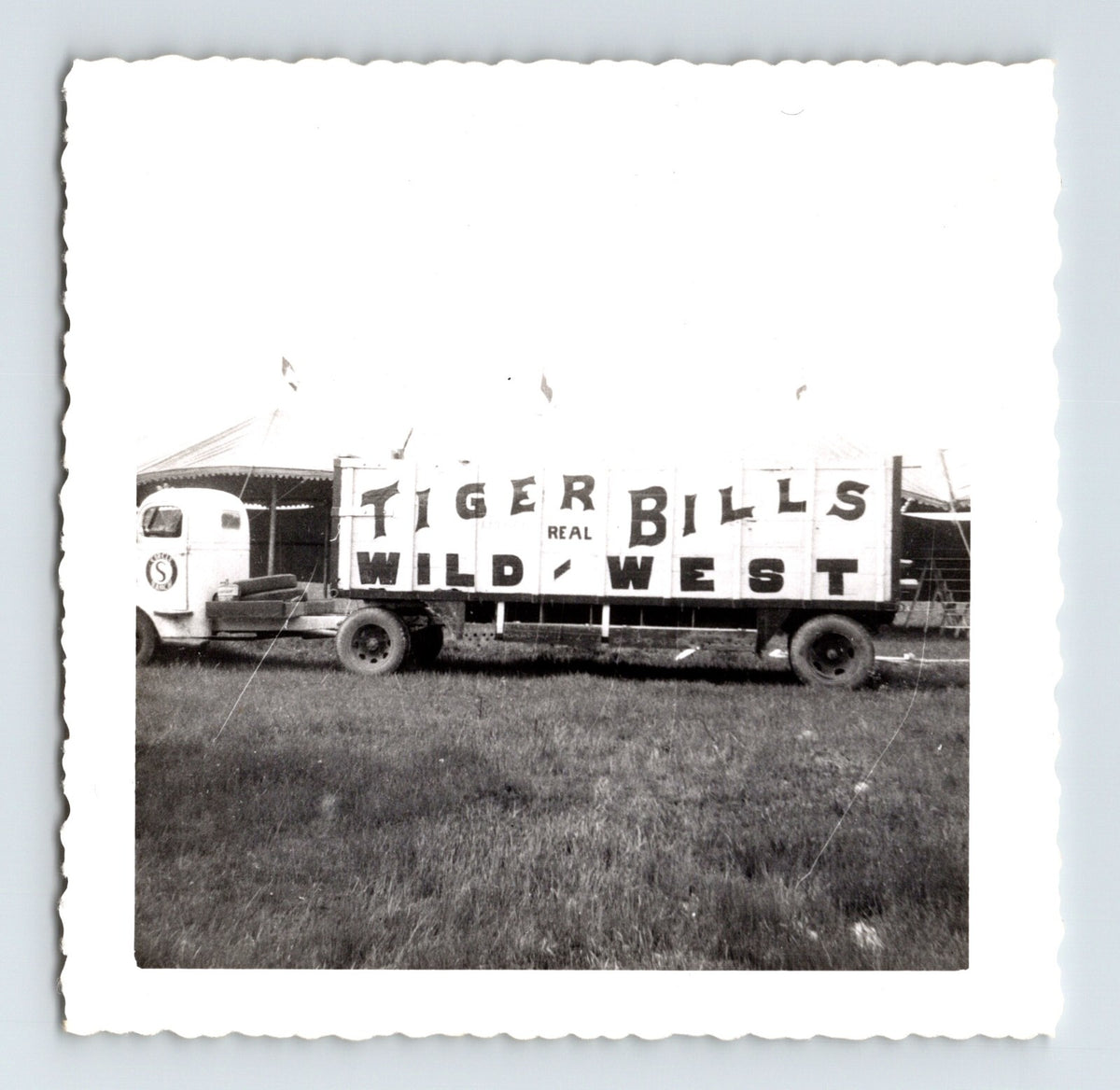 Tiger Bills Wild West circus truck trailer sign vintage show transport 1950s square photo