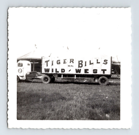 Tiger Bills Wild West circus truck trailer sign vintage show transport 1950s square photo