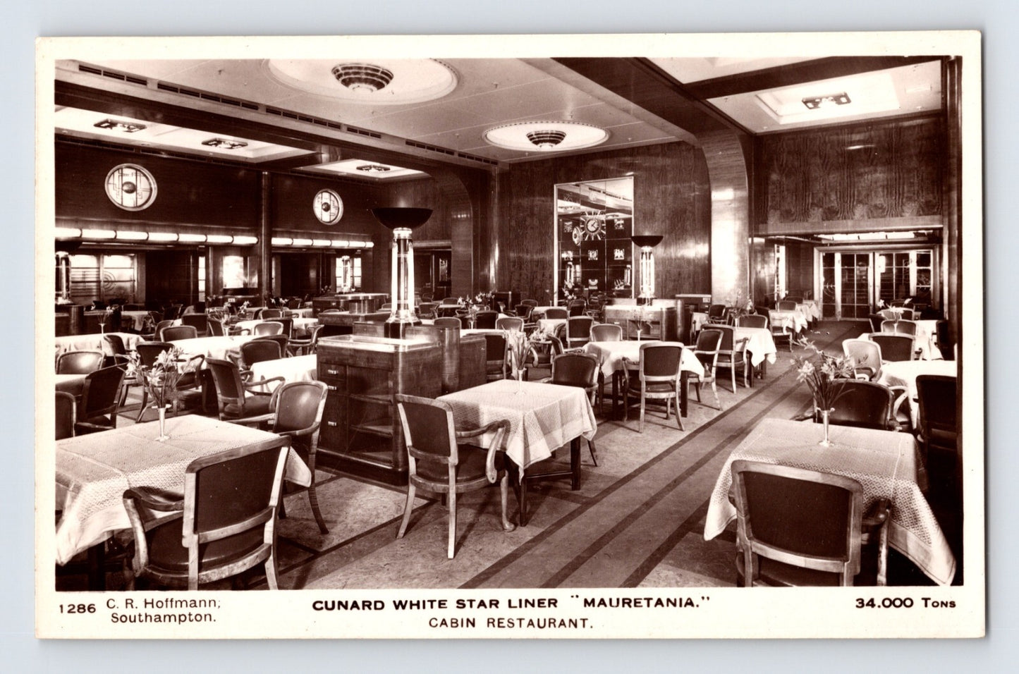 Cunard White Star Liner Mauretania cabin restaurant dining room 1930s photo