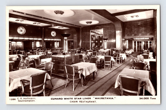 Cunard White Star Liner Mauretania cabin restaurant dining room 1930s photo