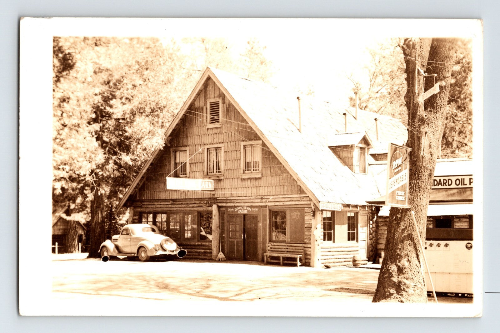 Long Barn California Hotel Standard Oil Station 1940s RPPC Posted