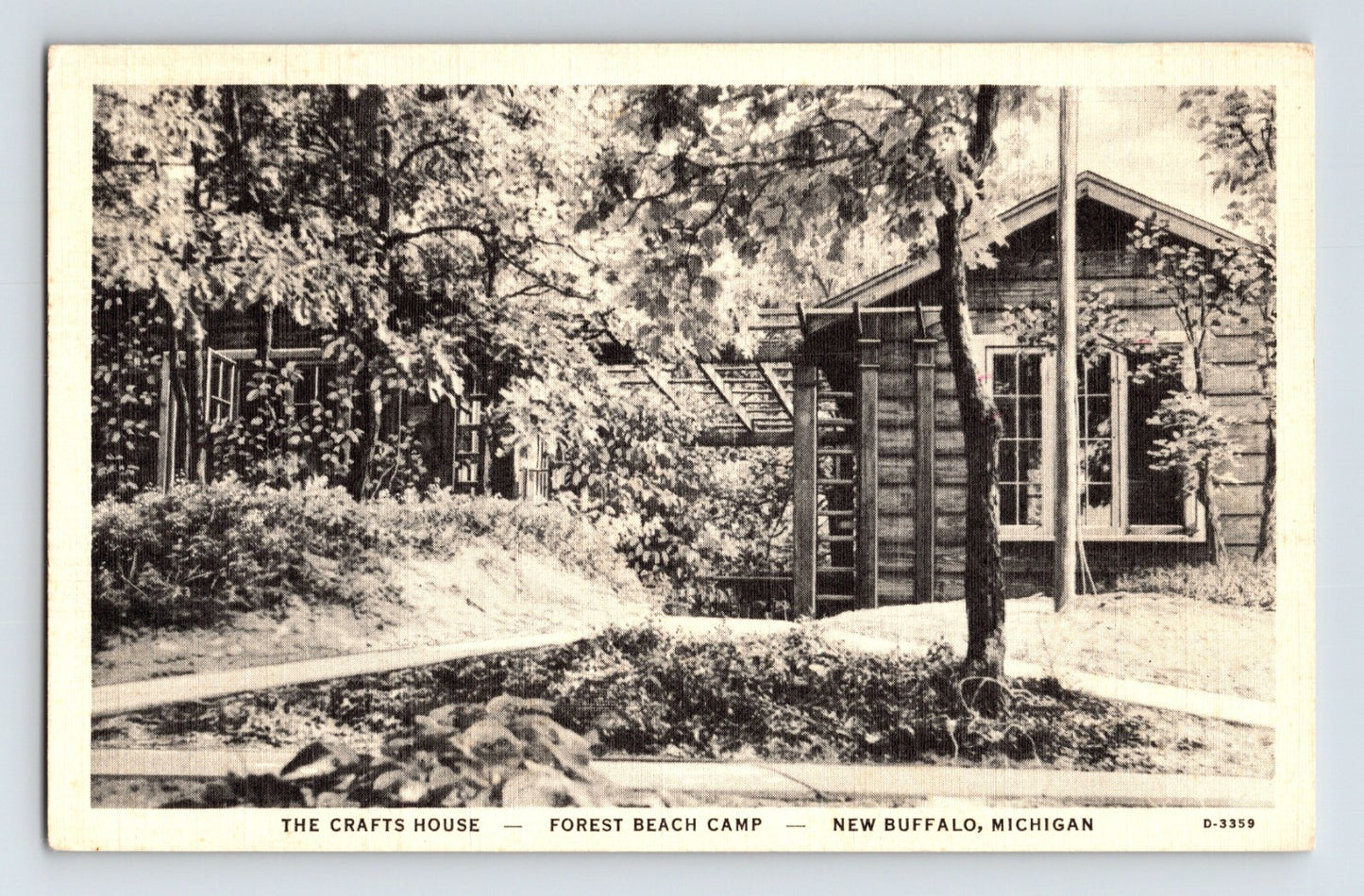 New Buffalo Michigan Forest Beach Camp Crafts House 1940s Postcard Unposted