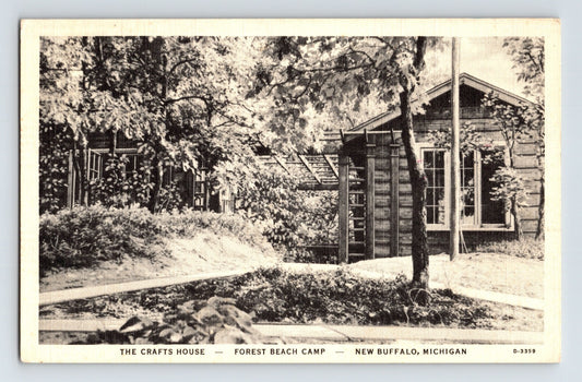 New Buffalo Michigan Forest Beach Camp Crafts House 1940s Postcard Unposted