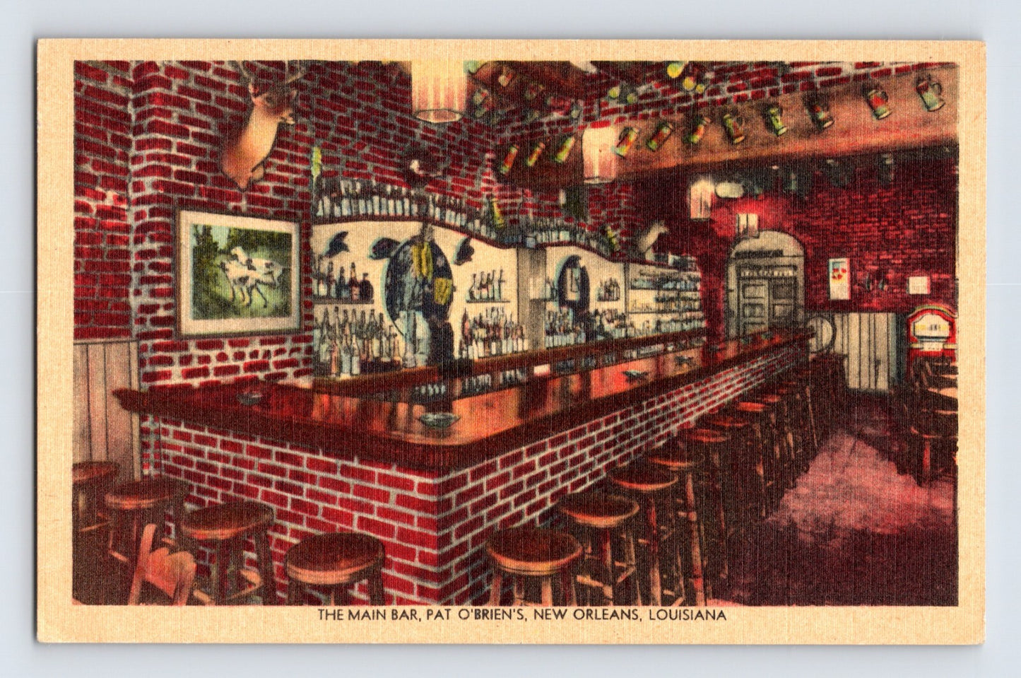 New Orleans Louisiana Pat O’Briens Bar 1940s Postcard Unposted Linen