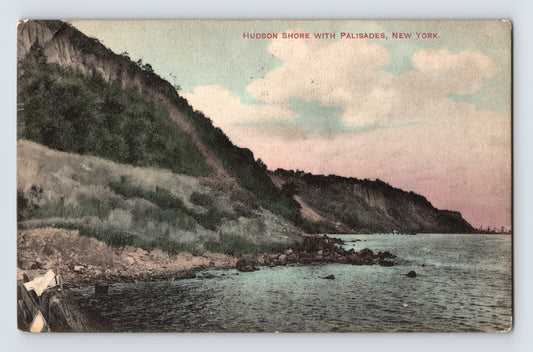 Hudson River Palisades New York shoreline cliffs 1911 hand colored postcard divided back posted