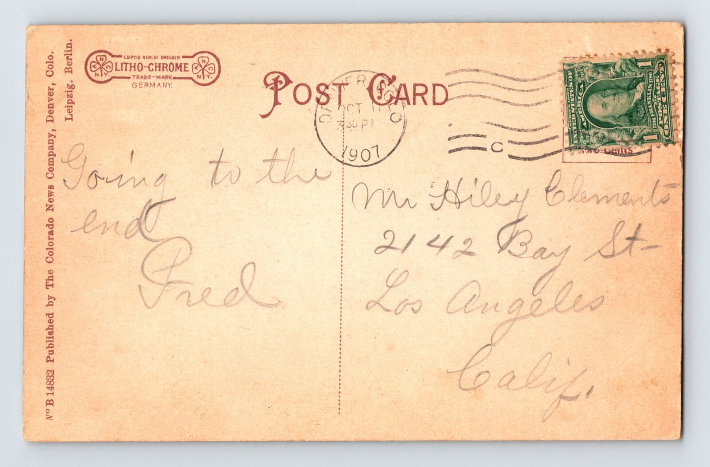 Denver Colorado Cherrelyn Horse Car Railroad Train 1907 Postcard Posted