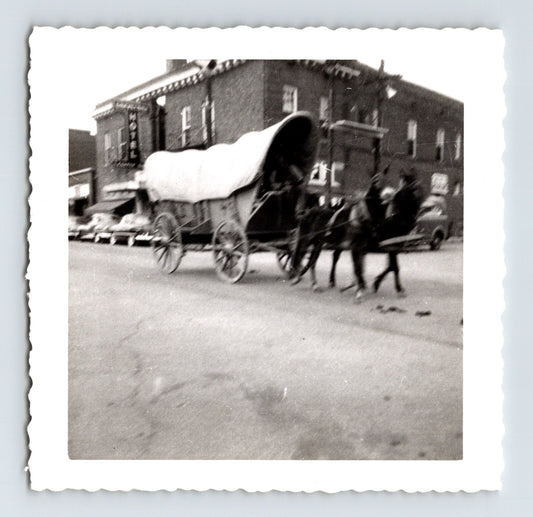 Tiger Bills Wild West Circus covered wagon horse team parade street 1950s photo