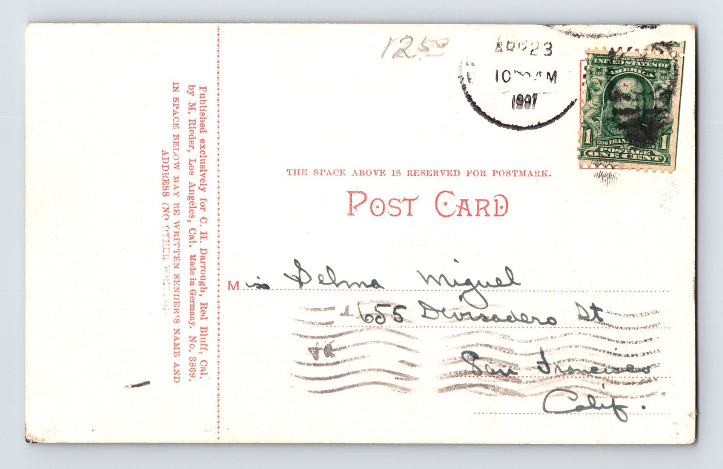 Red Bluff California Tuscan Mineral Springs Hotel Resort 1907 Postcard Posted