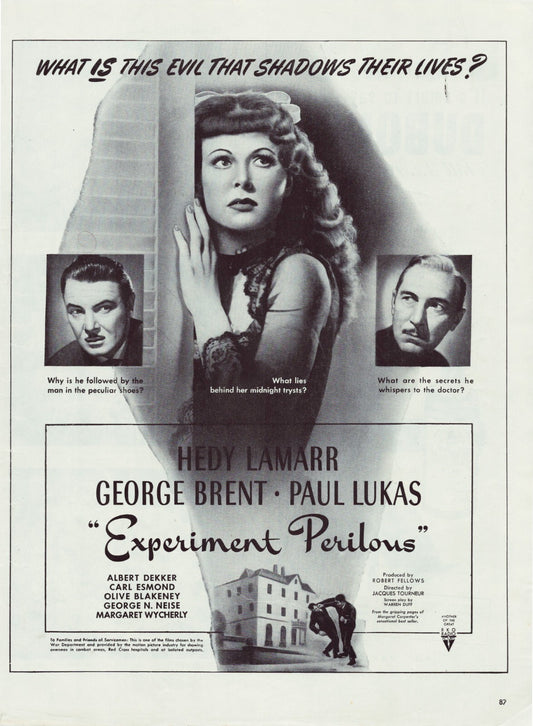 Experiment Perilous 1944 film print ad Hedy Lamarr George Brent Paul Lukas