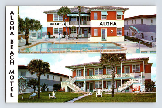 Daytona Beach Florida Aloha Beach Motel apartment pool oceanfront 1960s postcard chrome