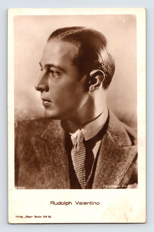 Rudolph Valentino Paramount studio portrait profile silent film star RPPC postcard