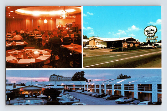 Tulsa Oklahoma Park Valley Inn motel restaurant dining room exterior sign parking lot 1960s chrome postcard