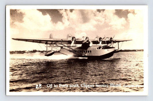 Miami Florida Pan Am American Airways Clipper Plane 1941 Postcard RPPC Posted