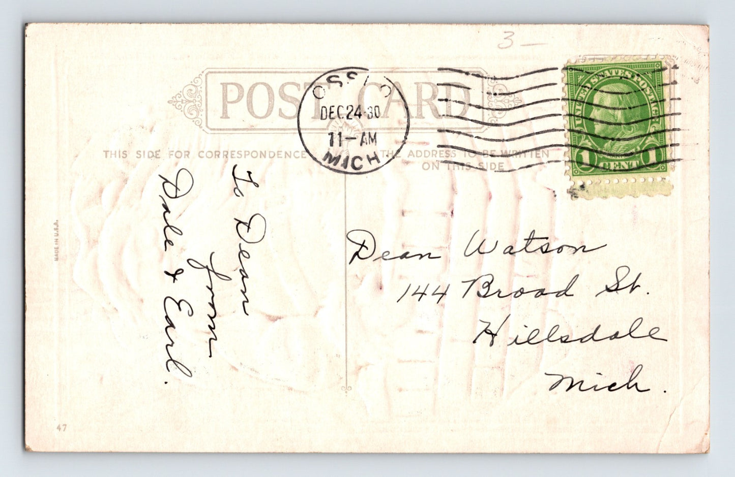 Santa Chimney Toys Sack 1911 Christmas Postcard Posted