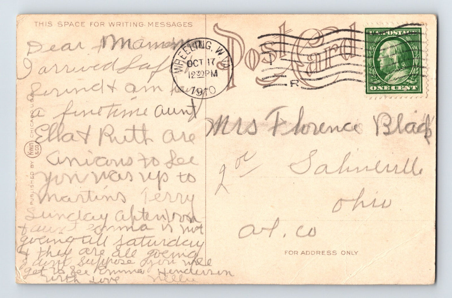 Martins Ferry Ohio Wheeling Railroad Track Bridge 1910 Postcard Posted