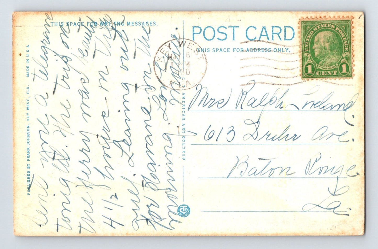 Key West Florida Country Club and Golf Links 1930 White Border Postcard Posted