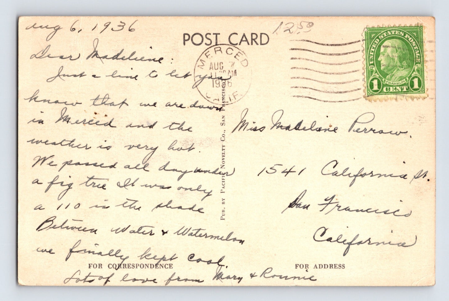Merced California Court House 1936 Postcard Posted Black and White