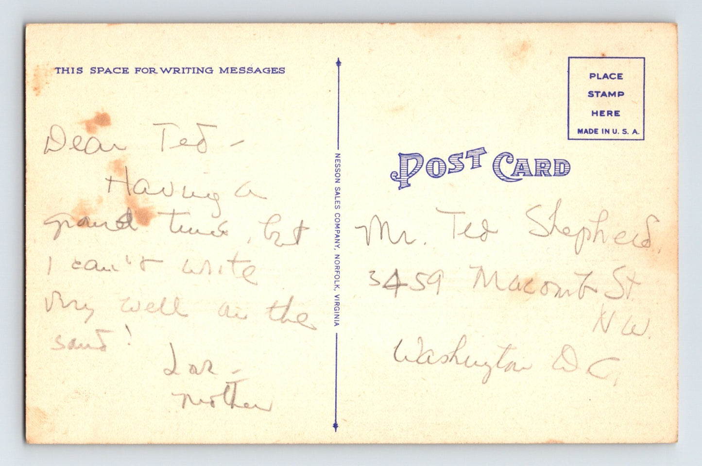 Virginia Beach Virginia 15th Street Casino Aerial 1940s Postcard Unposted Linen
