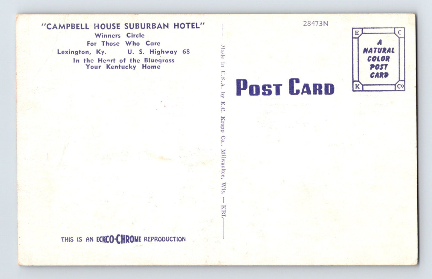 Lexington Kentucky Campbell House Suburban Hotel 1950s Postcard Unposted