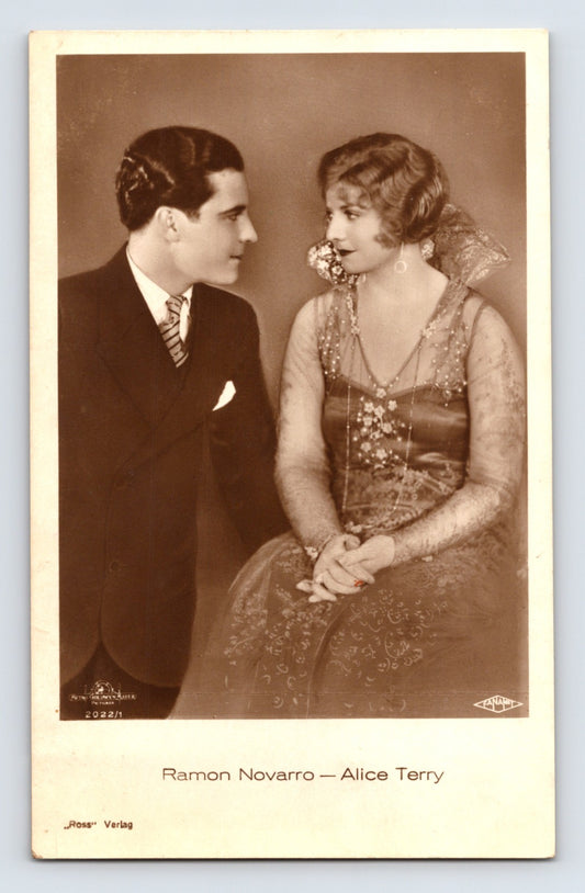 Ramon Novarro Alice Terry silent film stars portrait Ross Verlag postcard 1930s RPPC