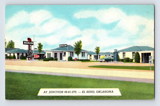 El Reno Oklahoma Route 66 Beacon Motel 1950s Postcard Unposted Chrome