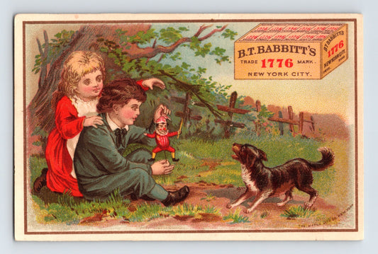 Painesville Ohio Babbitt’s Best Soap Children Puppet Dog 1890s Trade Card