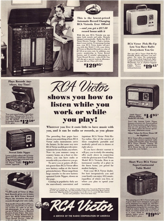 RCA Victor 1939 Radio Phonograph Full Line Up Print Ad 10.5 x 13.5