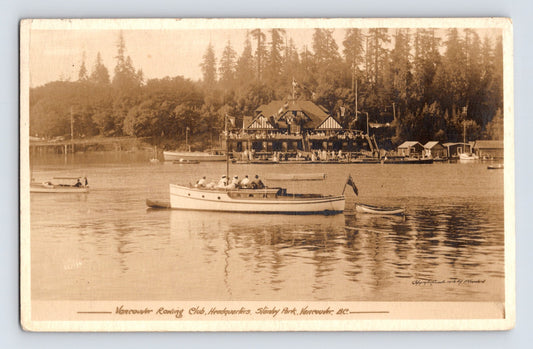 Vancouver British Columbia Rowing Club Stanley Park 1930s RPPC Postcard