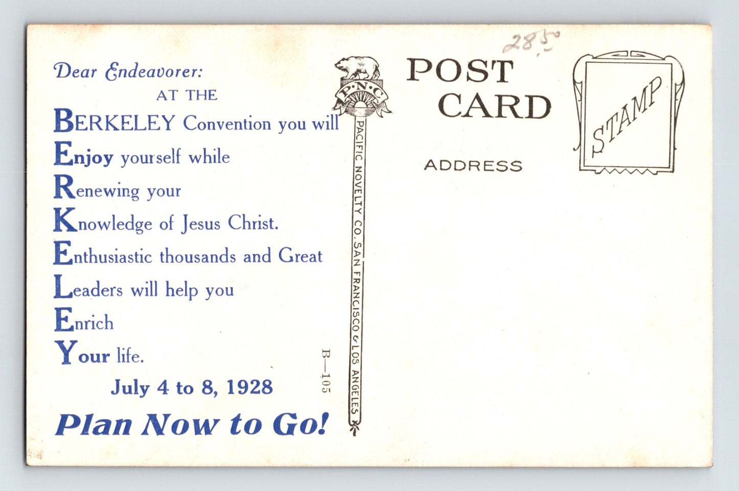 Berkeley California University Christian Endeavor Union 1920s Postcard