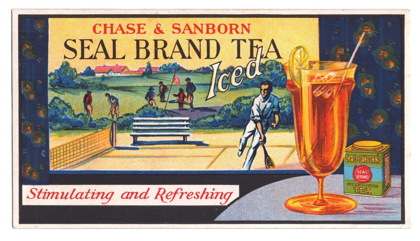 Chase & Sanborn 1930s Iced Tea Ad Blotter Tennis Scene 3.5 x 6