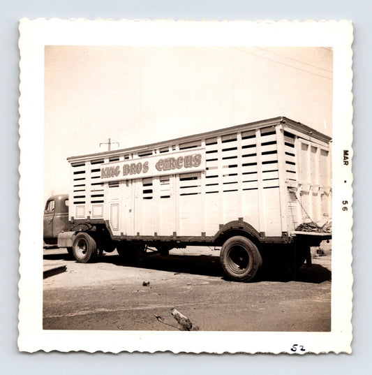 King Bros Circus 1956 photo slatted animal transport truck parked yard winter quarters equipment