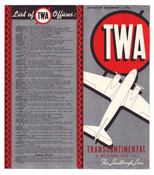 TWA Transcontinental Western Airlines 1938 System Time Table Swimsuit Brochure