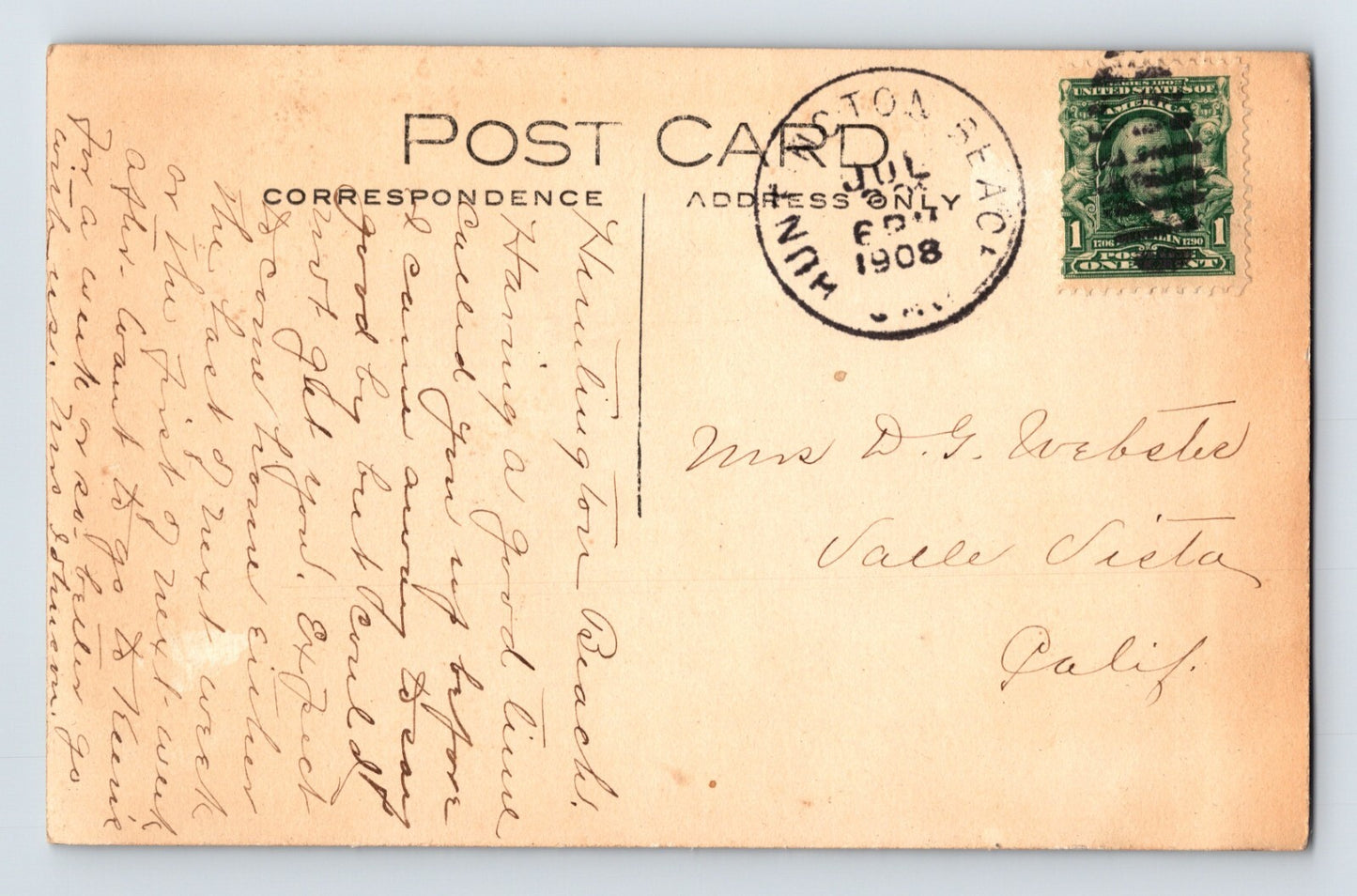 Huntington Beach California Downtown 1908 RPPC Postcard Posted