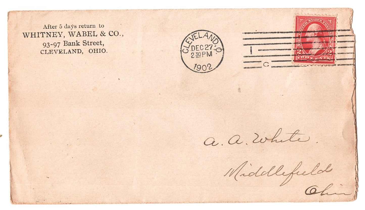 Cleveland Ohio 1902 Whitney Wabel Company Receipt + Envelope
