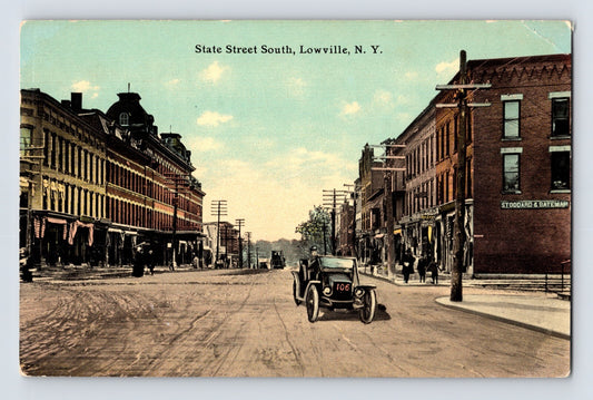 Lowville New York State Street Stoddard Bateman Auto 1910s Postcard