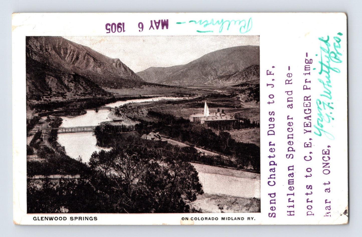 Glenwood Springs Colorado Midland Railroad Train 1905 Postcard Posted