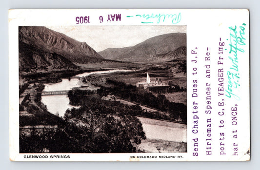 Glenwood Springs Colorado Midland Railroad Train 1905 Postcard Posted