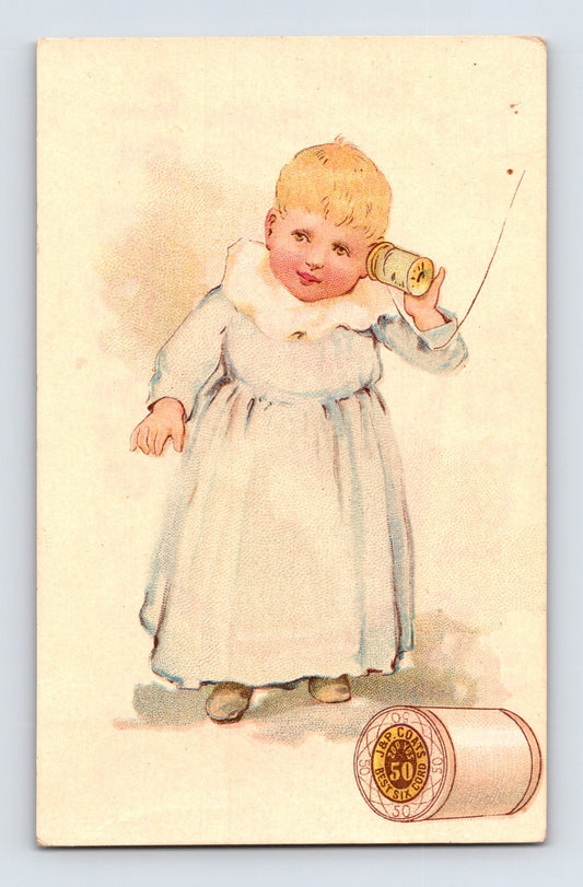 J P Coats baby spool thread telephone toy Victorian trade card 1890s