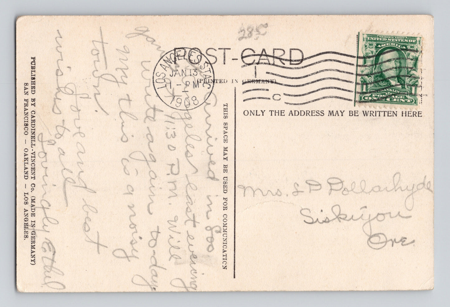 San Francisco Bay California Mount Tamalpais Ships 1908 Postcard Posted Divided