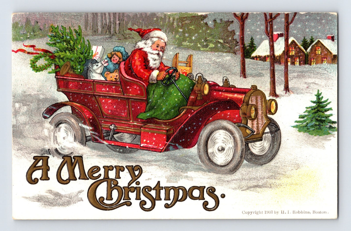 Christmas Santa 1910s Postcard Automobile Toys Speeding Divided Back
