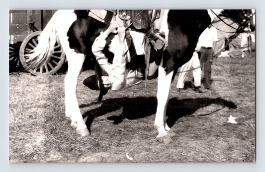 Miller Bros 101 Ranch Wild West circus cowgirl performing trick riding beneath horse