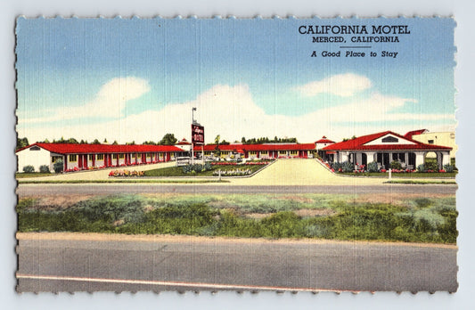 Merced California California Motel 1940s Postcard Unposted Linen