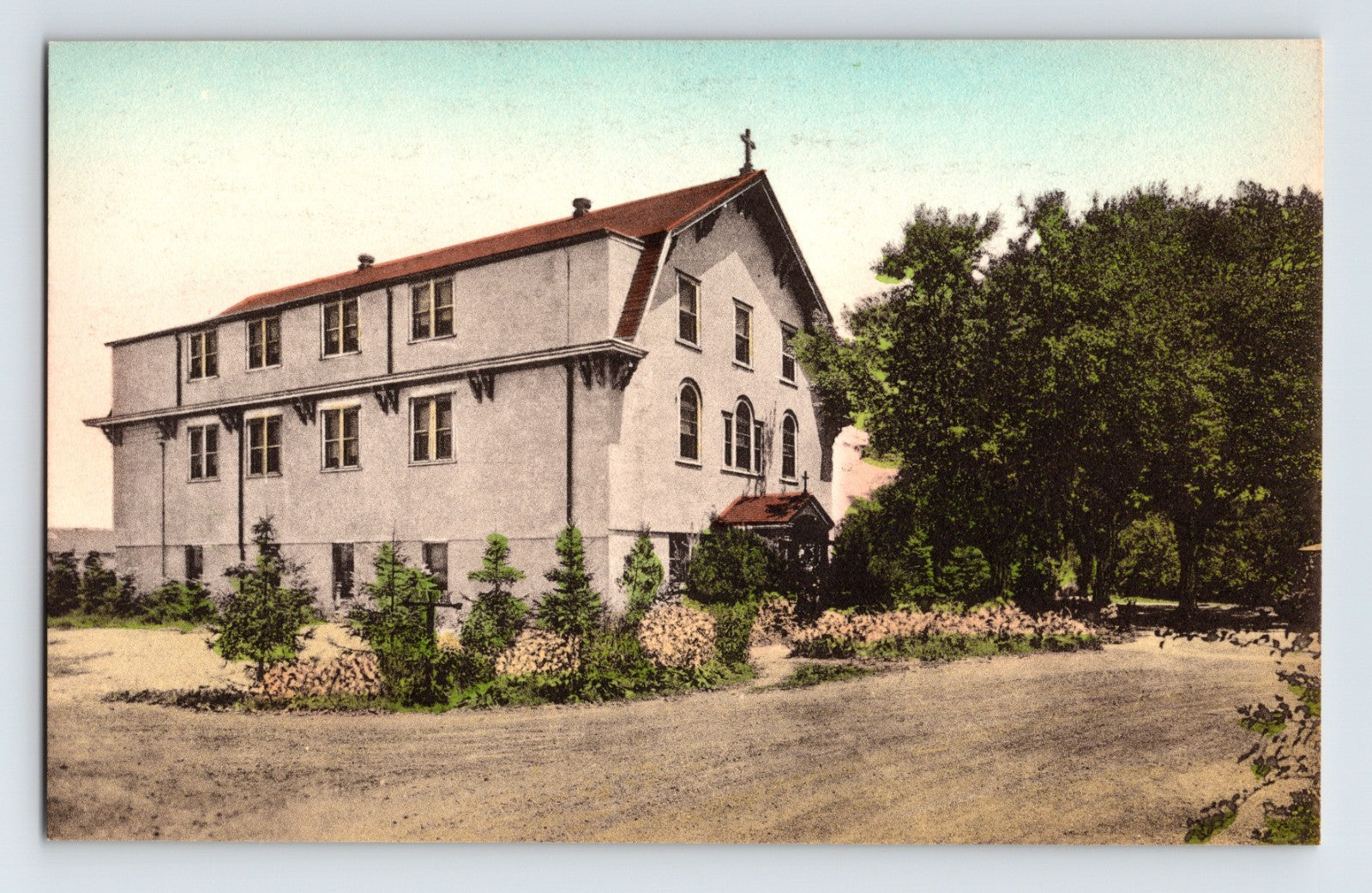 Amityville Long Island New York Queen Rosary Hall Albertype building 1930s postcard religious institution grounds