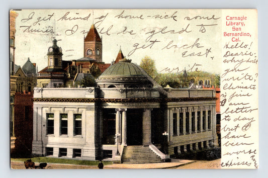 San Bernardino California Carnegie Library 1907 Postcard Posted Divided Back