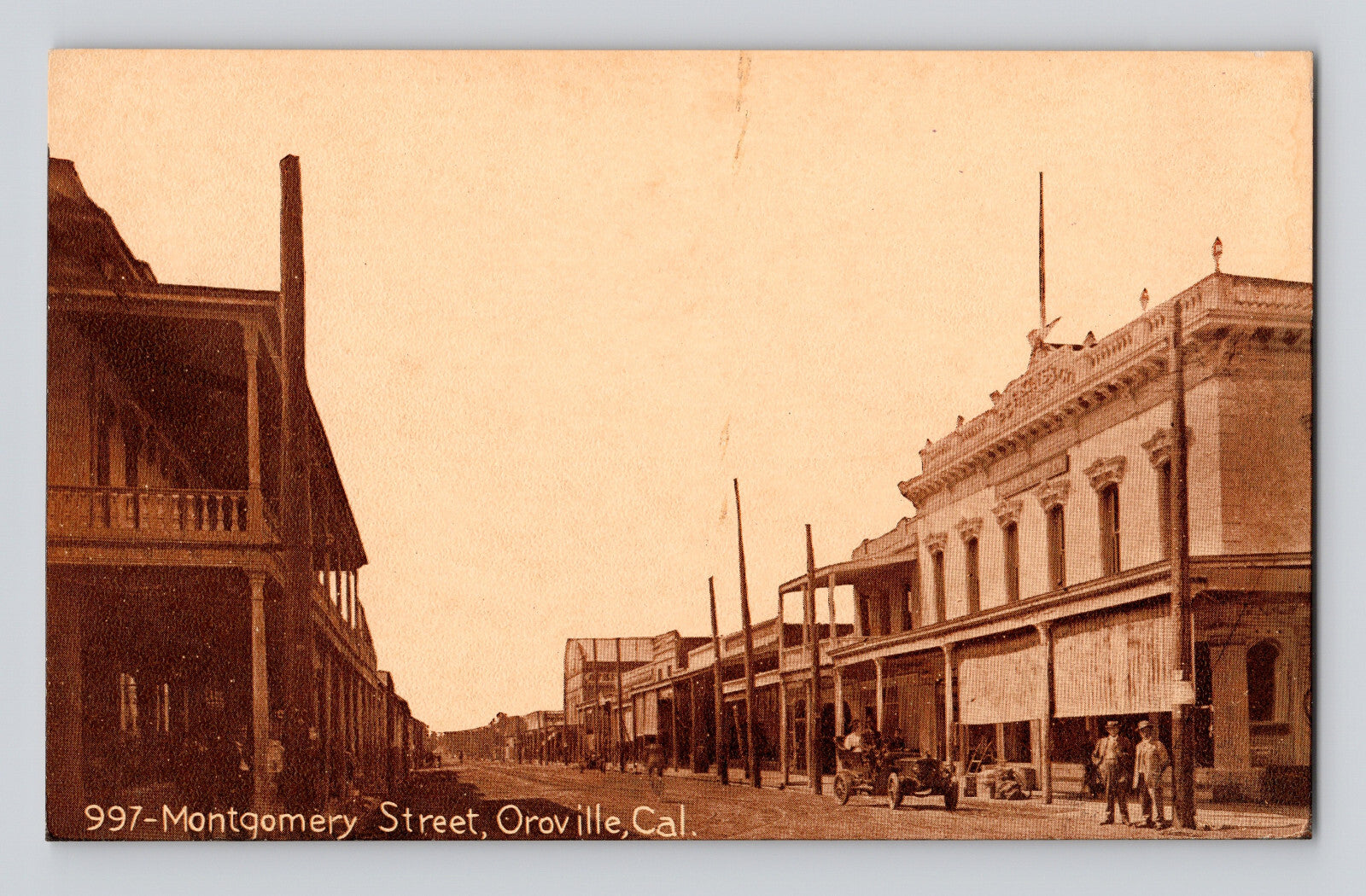 Oroville California Montgomery Street early automobile downtown 1910s postcard