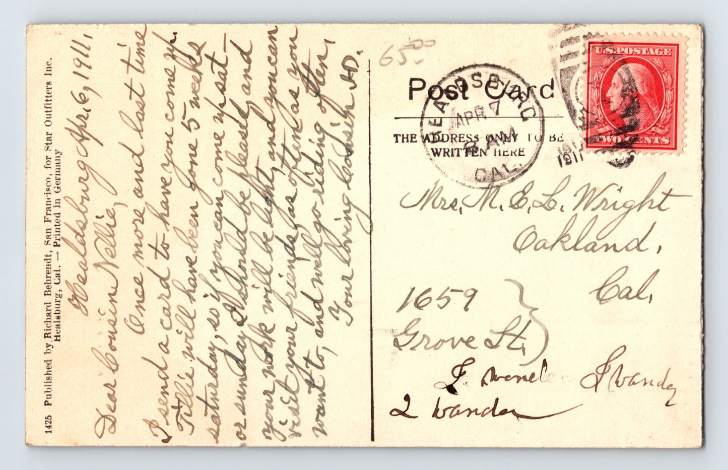 Healdsburg California Plaza Square 1911 Postcard Posted Divided Back
