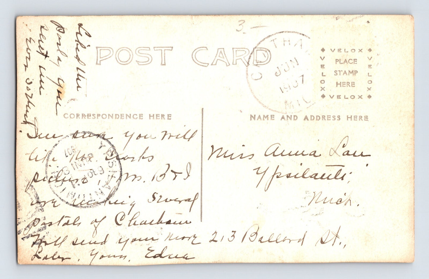 Chatham Michigan Lumber Yard 1907 RPPC Posted Velox