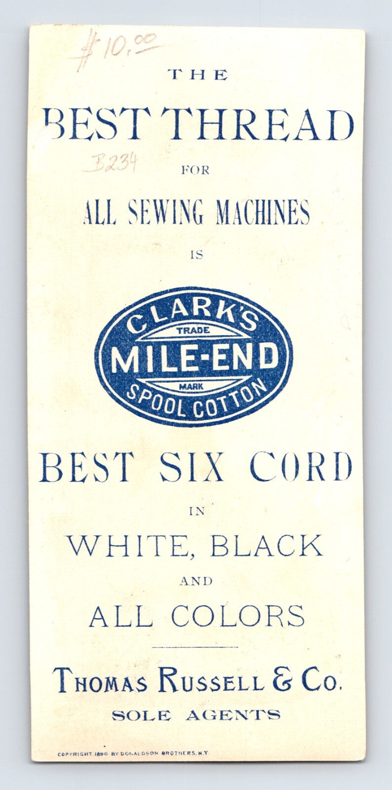 Clarks Mile End Spool Thread 1890s Victorian Trade Card Girl Frogs - 2.5 x 5.5